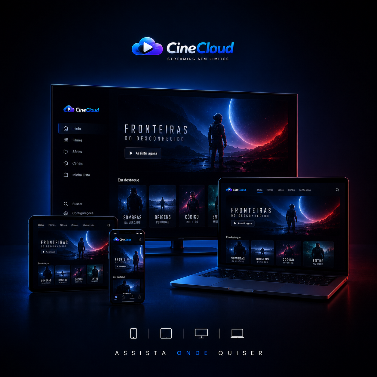 Interface CineCloud em TV
